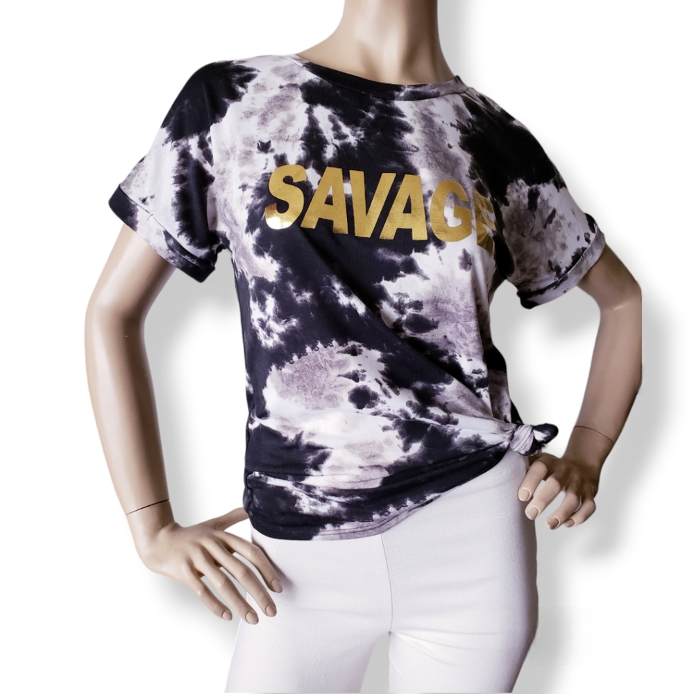 PinkBerry Black & White Tie Dye "Savage" T-Shirt
